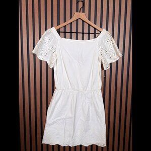 New White House Black Market Dress XS Women White Eyelet Trim Short Sleeve Shift